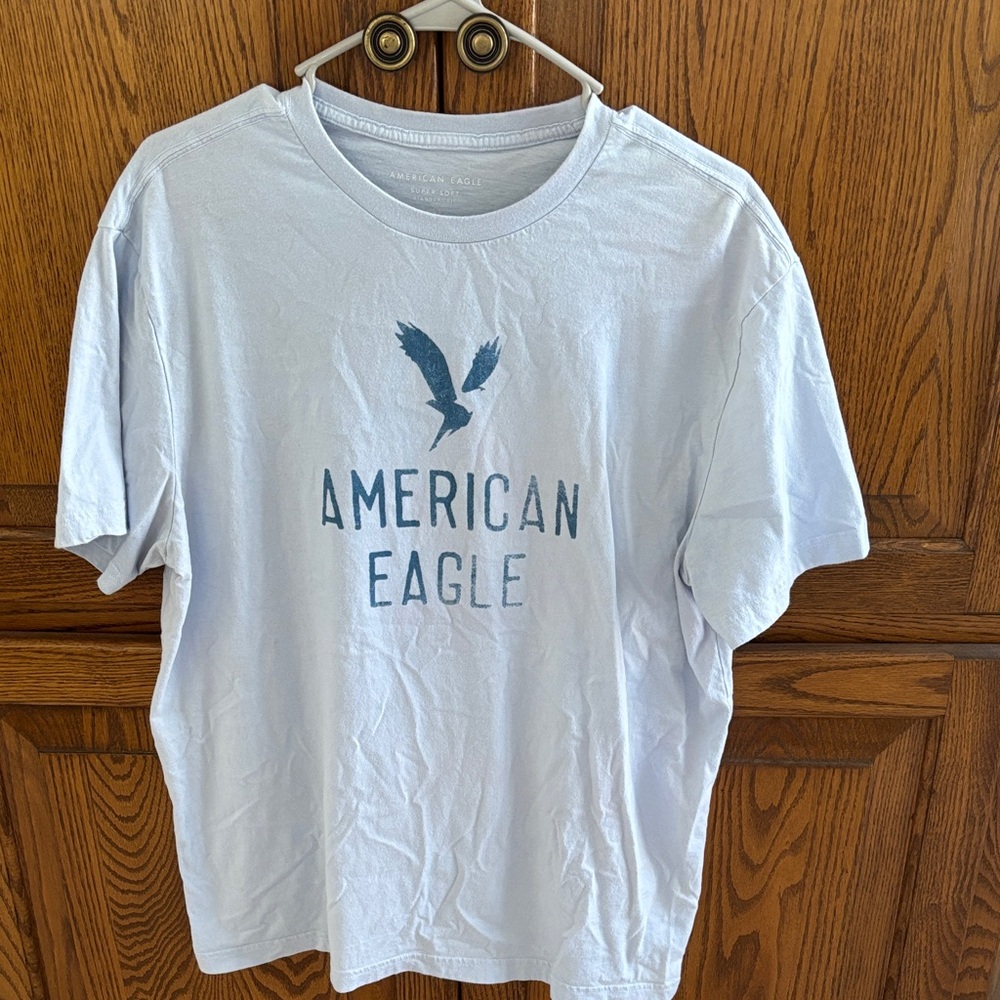 American Eagle Outfitters White Tee with Blue Logo